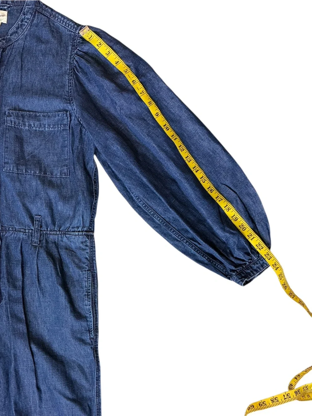 J. Crew Puff Sleeve Denim Long-Sleeve Jumpsuit